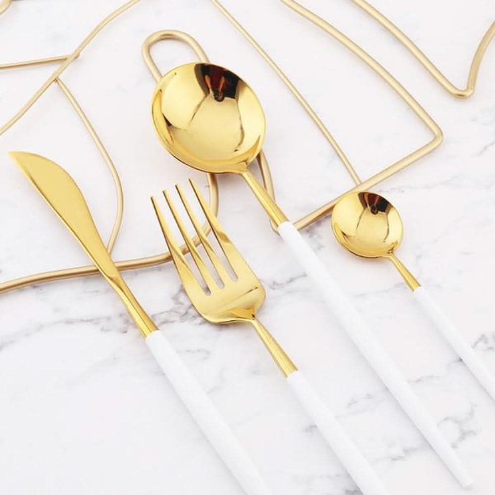 Lisslune | Gold Stainless Steel Cutlery Set with White Handles
