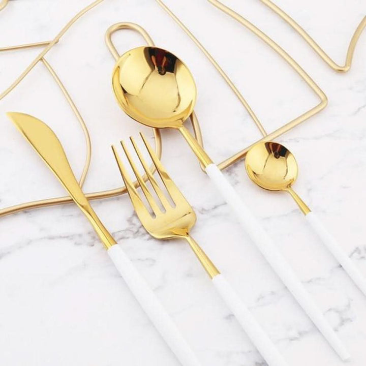 Lisslune | Gold Stainless Steel Cutlery Set with White Handles