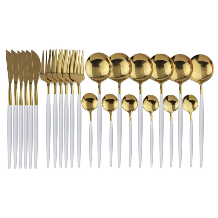 Lisslune | Gold Stainless Steel Cutlery Set with White Handles