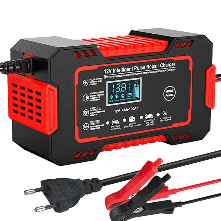 Lisslune | 12V 6A Smart Car Battery Charger | Pulse Repair, LCD Display & Fast Charging for AGM, Gel & Lead-Acid Batteries