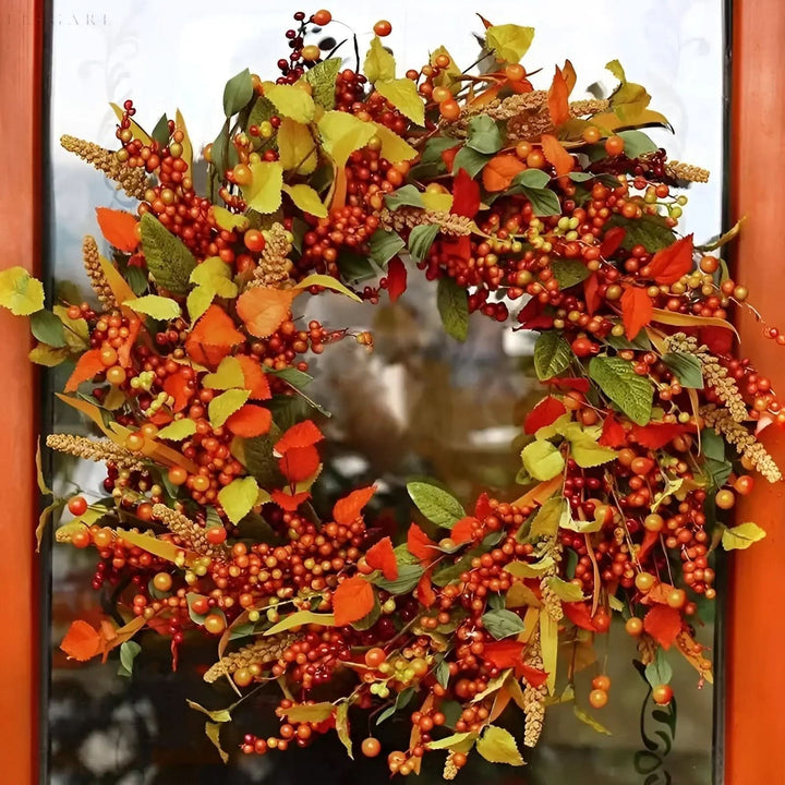 Lisslune | Autumn Rattan Wreath with Leaves and Berries for Door