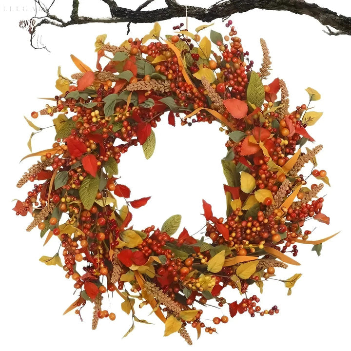 Lisslune | Autumn Rattan Wall Wreath With Berries And Leaves