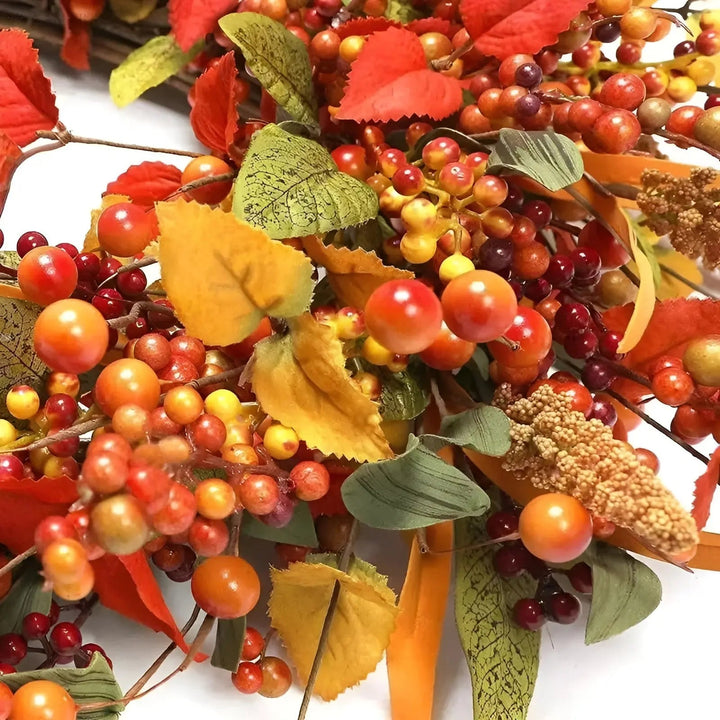 Lisslune | Autumn Rattan Wall Wreath With Berries And Leaves