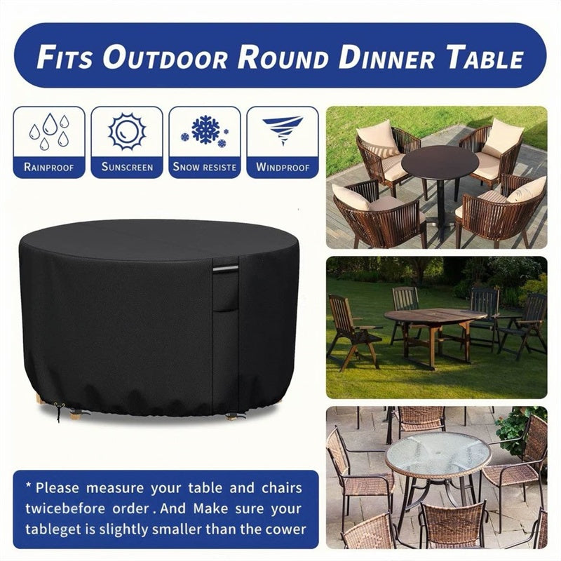 Lisslune | Round Waterproof Garden Furniture Cover | Heavy-Duty, UV-Resistant & Adjustable for Outdoor Tables and Chairs