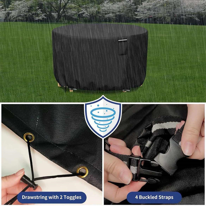 Lisslune | Round Waterproof Garden Furniture Cover | Heavy-Duty, UV-Resistant & Adjustable for Outdoor Tables and Chairs