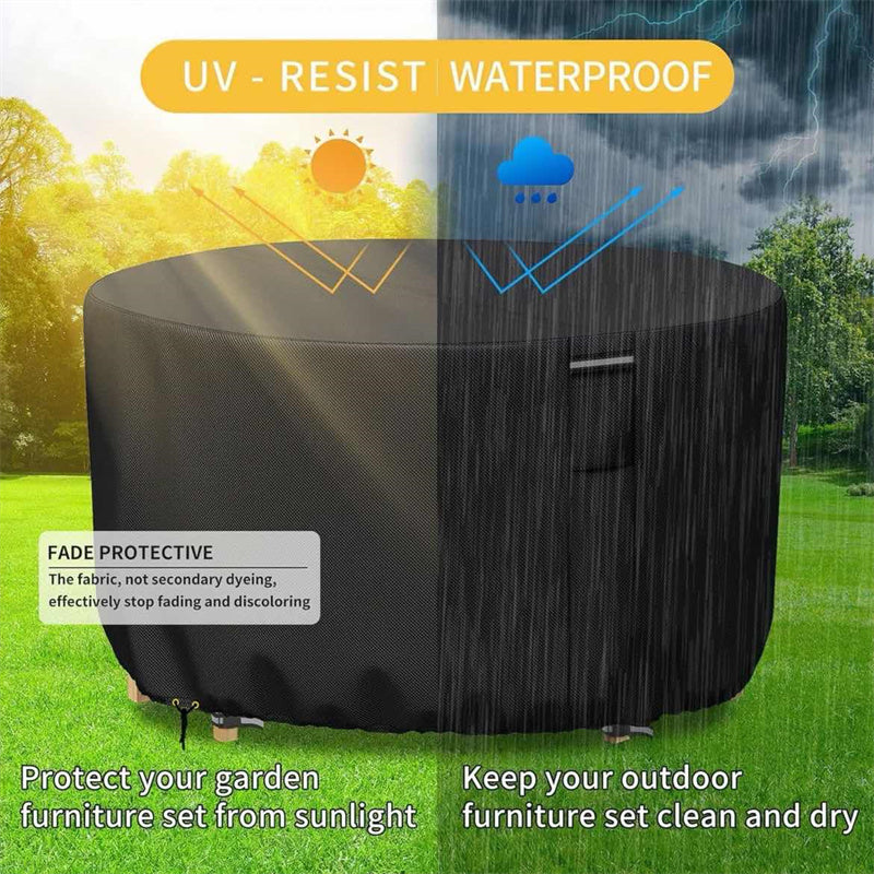 Lisslune | Round Waterproof Garden Furniture Cover | Heavy-Duty, UV-Resistant & Adjustable for Outdoor Tables and Chairs