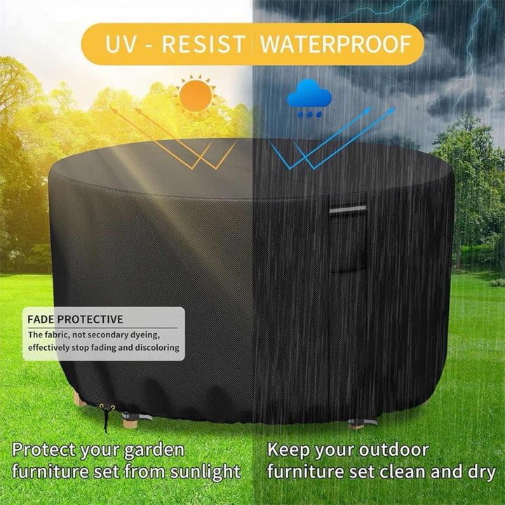 Lisslune | Round Waterproof Garden Furniture Cover | Heavy-Duty, UV-Resistant & Adjustable for Outdoor Tables and Chairs