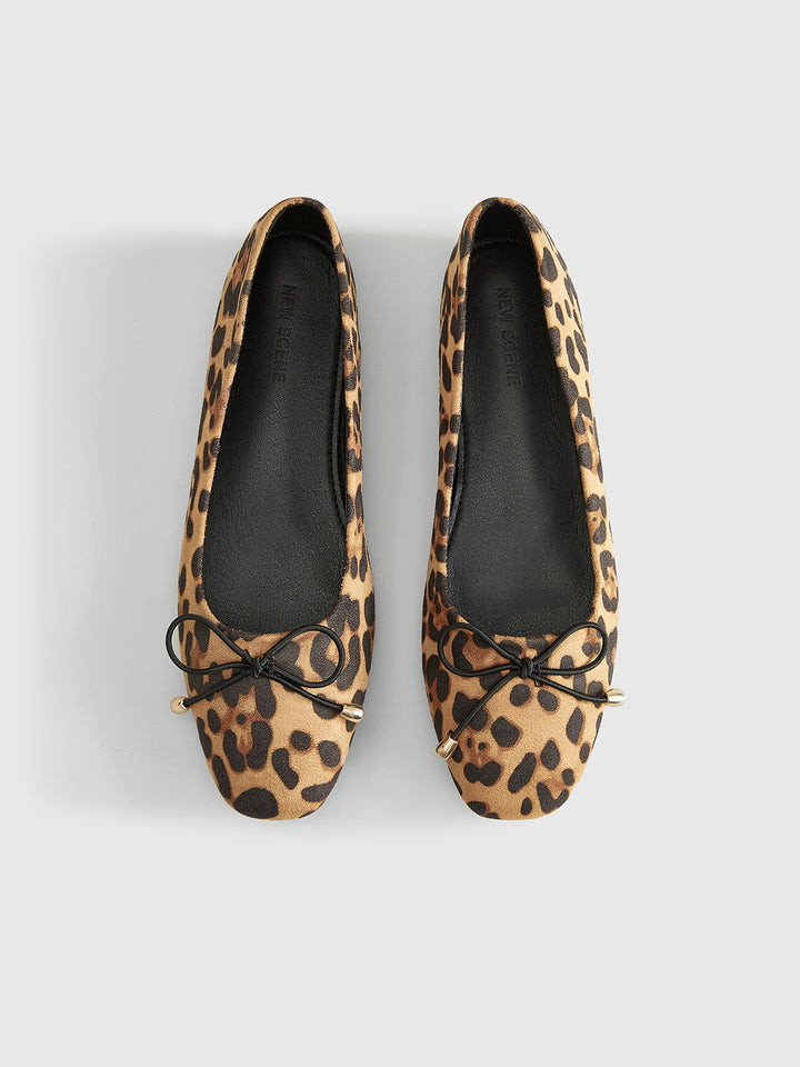 Lisslune | Bow Decor Leopard Print Ballerinas