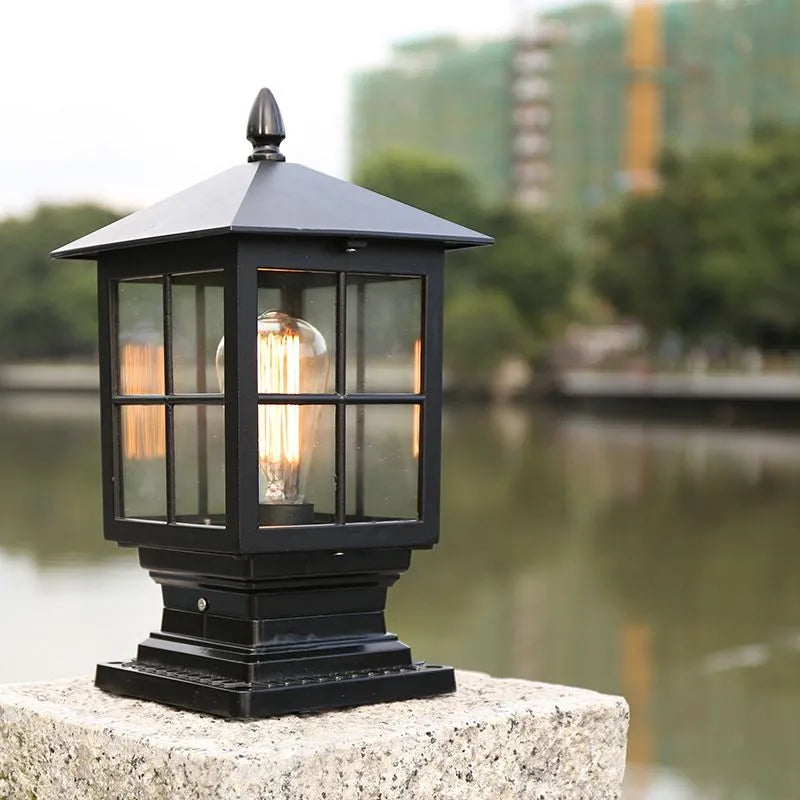 Lisslune | Weather Resistant Outdoor Lantern on Pillar in Black Metal