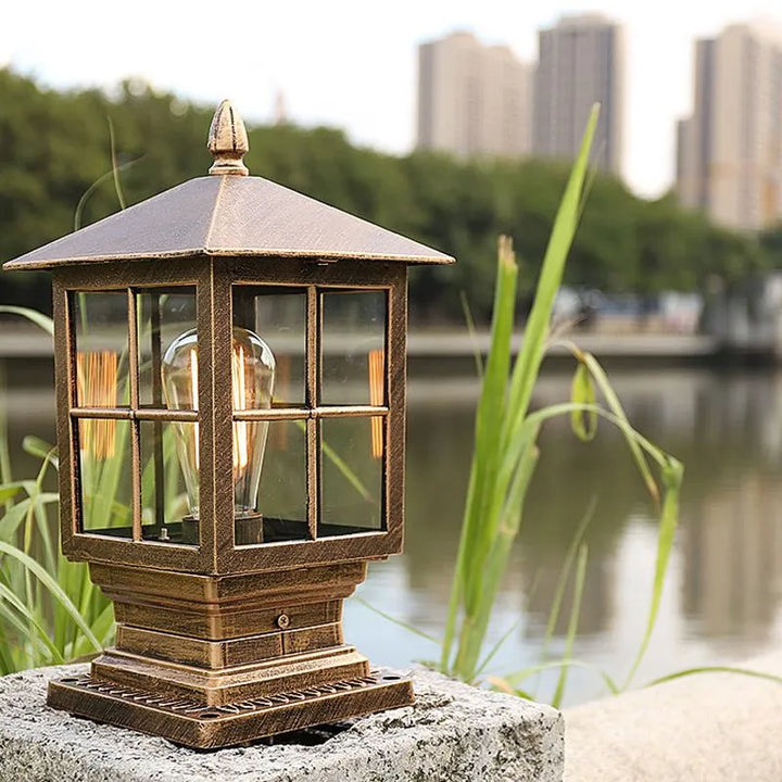 Lisslune | Weather Resistant Outdoor Lantern on Pillar in Black Metal