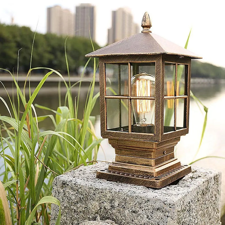 Lisslune | Weather Resistant Outdoor Lantern on Pillar in Black Metal