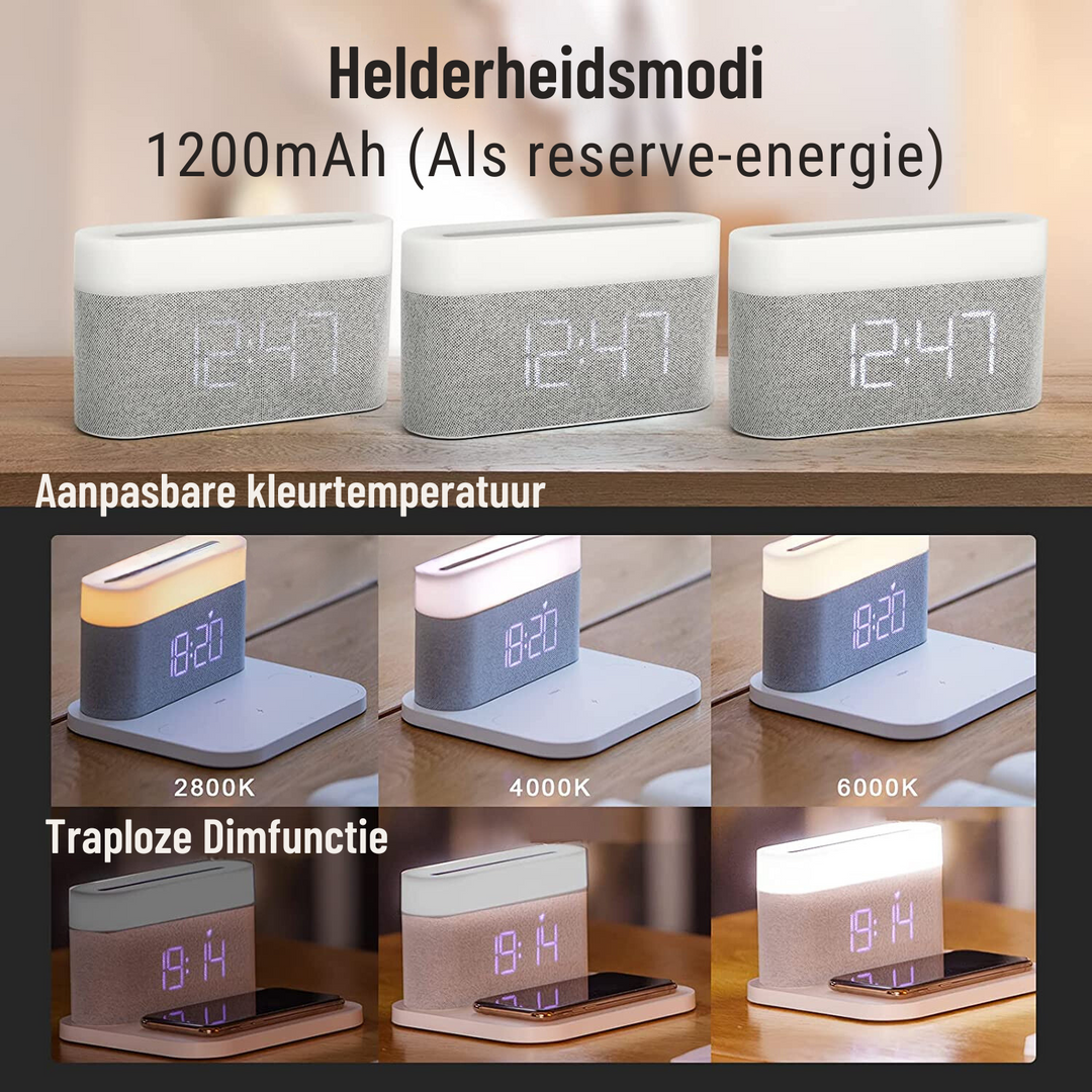 Lisslune | 3-in-1 Wireless Charger, LED Lamp & Digital Alarm Clock | Fast Charging Dock