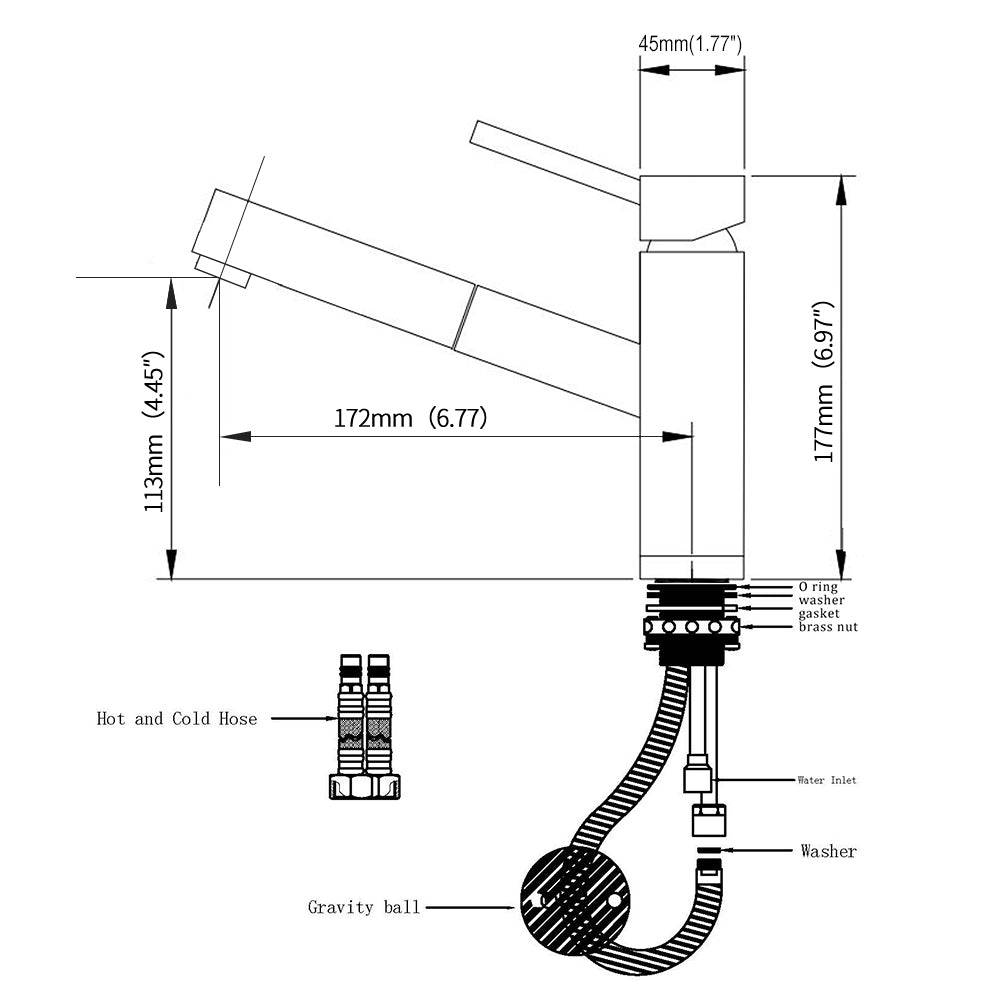 Lisslune | 120 ° swivel extendable mixer tap sink faucet brass for kitchen sinks