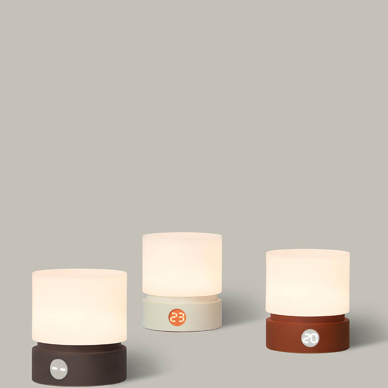 Lisslune | Contemporary Nordic Timer Rechargeable ABS HIPS Silicone Cylinder LED Table Lamp Night Light for Nightstand