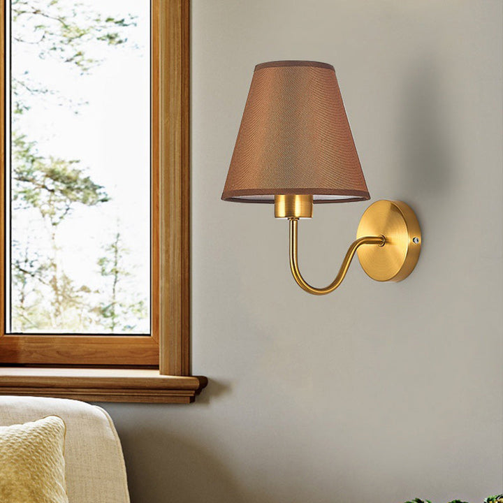 Lisslune | Contemporary Nordic Round Curved Rod Iron Fabric Shade 1-Light Wall Light Lamp for Living Room