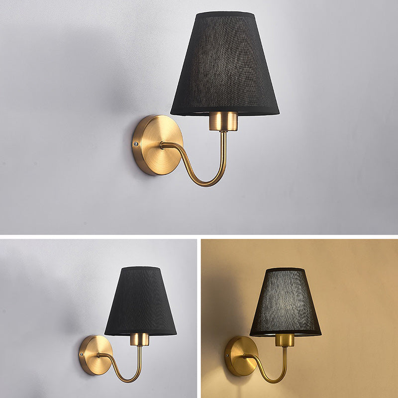 Lisslune | Contemporary Nordic Round Curved Rod Iron Fabric Shade 1-Light Wall Light Lamp for Living Room