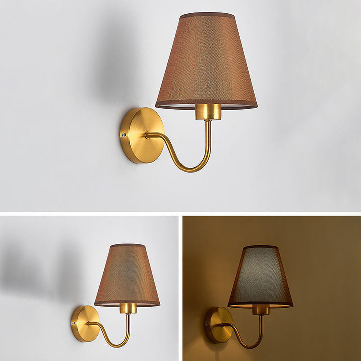 Lisslune | Contemporary Nordic Round Curved Rod Iron Fabric Shade 1-Light Wall Light Lamp for Living Room