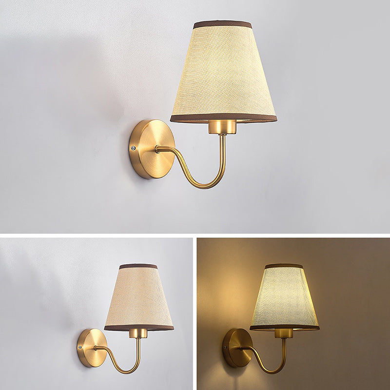 Lisslune | Contemporary Nordic Round Curved Rod Iron Fabric Shade 1-Light Wall Light Lamp for Living Room