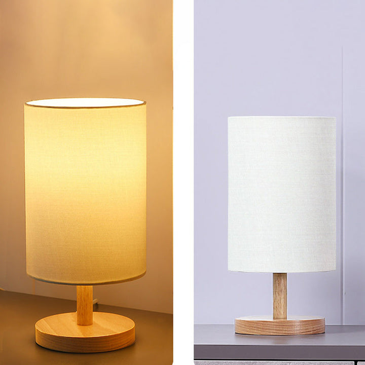 Lisslune | Traditional Japanese Cylinder Wood Fabric 1-Light Table Lamp for the Living Room