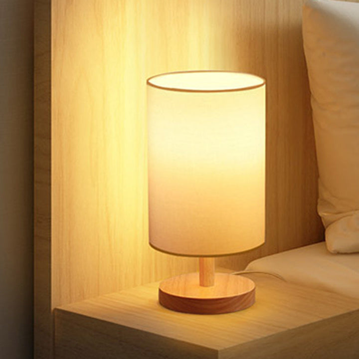 Lisslune | Traditional Japanese Cylinder Wood Fabric 1-Light Table Lamp for the Living Room