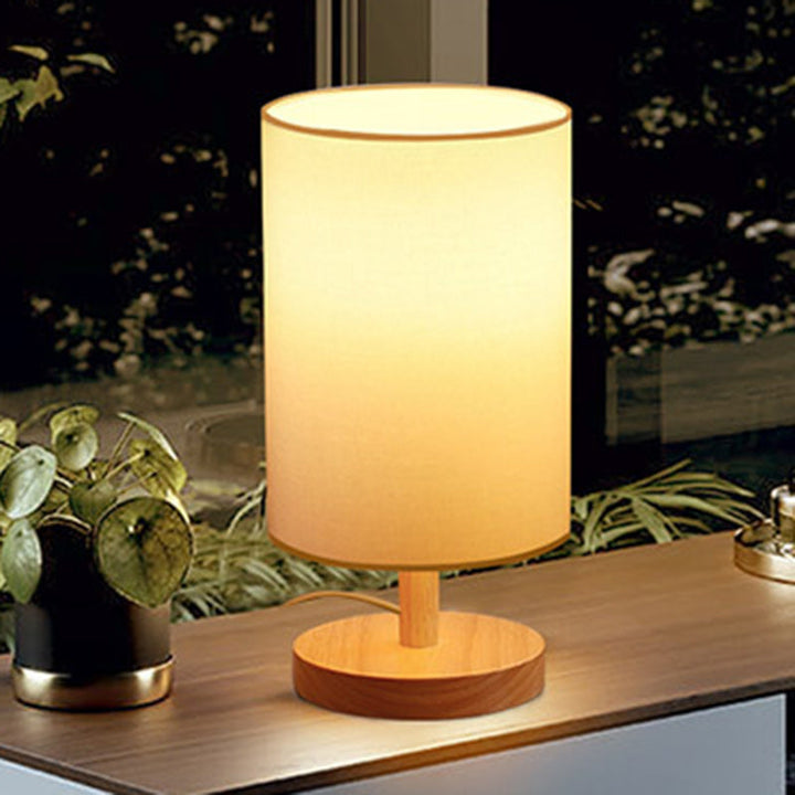 Lisslune | Traditional Japanese Cylinder Wood Fabric 1-Light Table Lamp for the Living Room