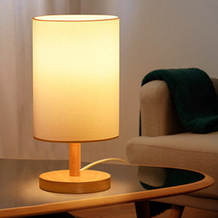 Lisslune | Traditional Japanese Cylinder Wood Fabric 1-Light Table Lamp for the Living Room