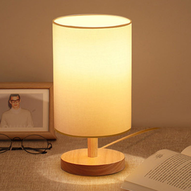 Lisslune | Traditional Japanese Cylinder Wood Fabric 1-Light Table Lamp for the Living Room