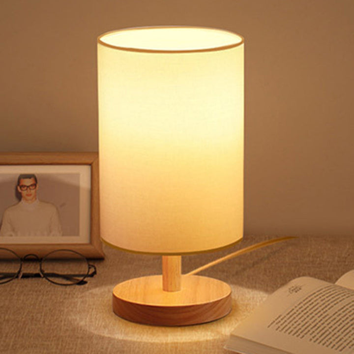 Lisslune | Traditional Japanese Cylinder Wood Fabric 1-Light Table Lamp for the Living Room
