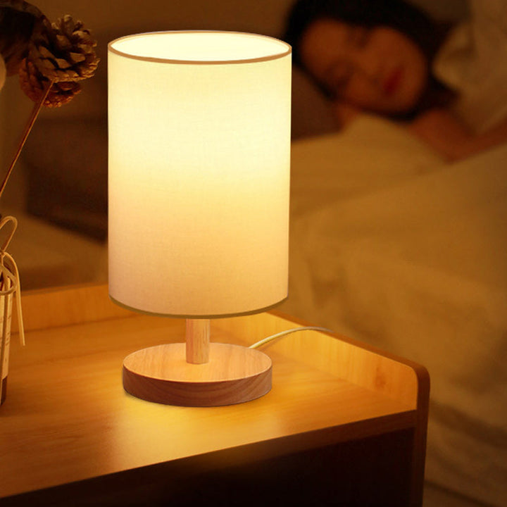 Lisslune | Traditional Japanese Cylinder Wood Fabric 1-Light Table Lamp for the Living Room