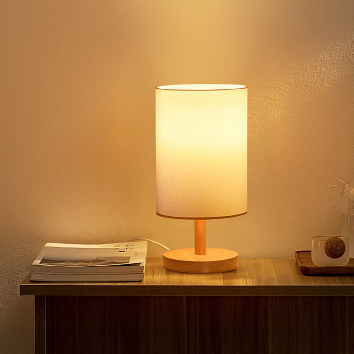 Lisslune | Traditional Japanese Cylinder Wood Fabric 1-Light Table Lamp for the Living Room