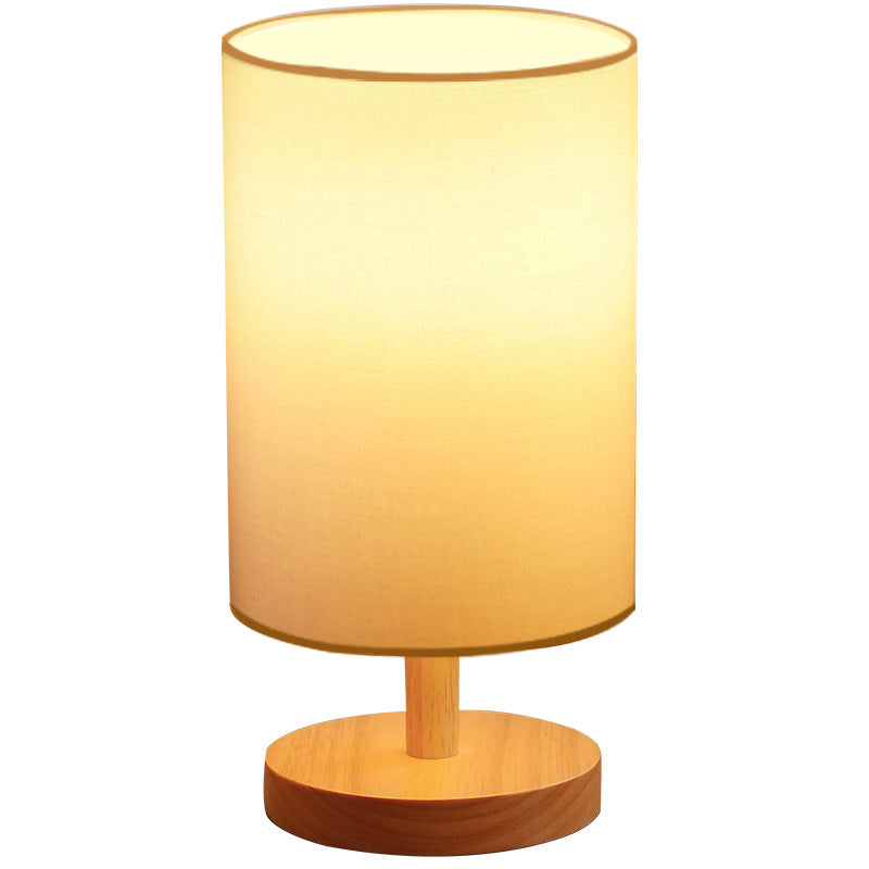Lisslune | Traditional Japanese Cylinder Wood Fabric 1-Light Table Lamp for the Living Room