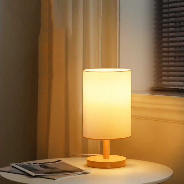 Lisslune | Traditional Japanese Cylinder Wood Fabric 1-Light Table Lamp for the Living Room