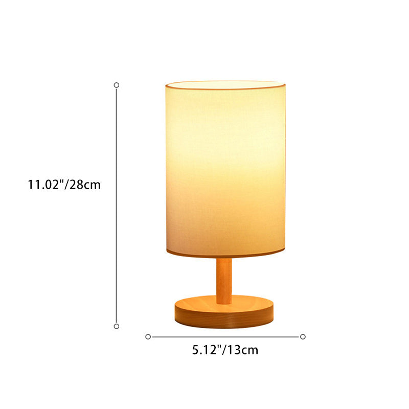 Lisslune | Traditional Japanese Cylinder Wood Fabric 1-Light Table Lamp for the Living Room