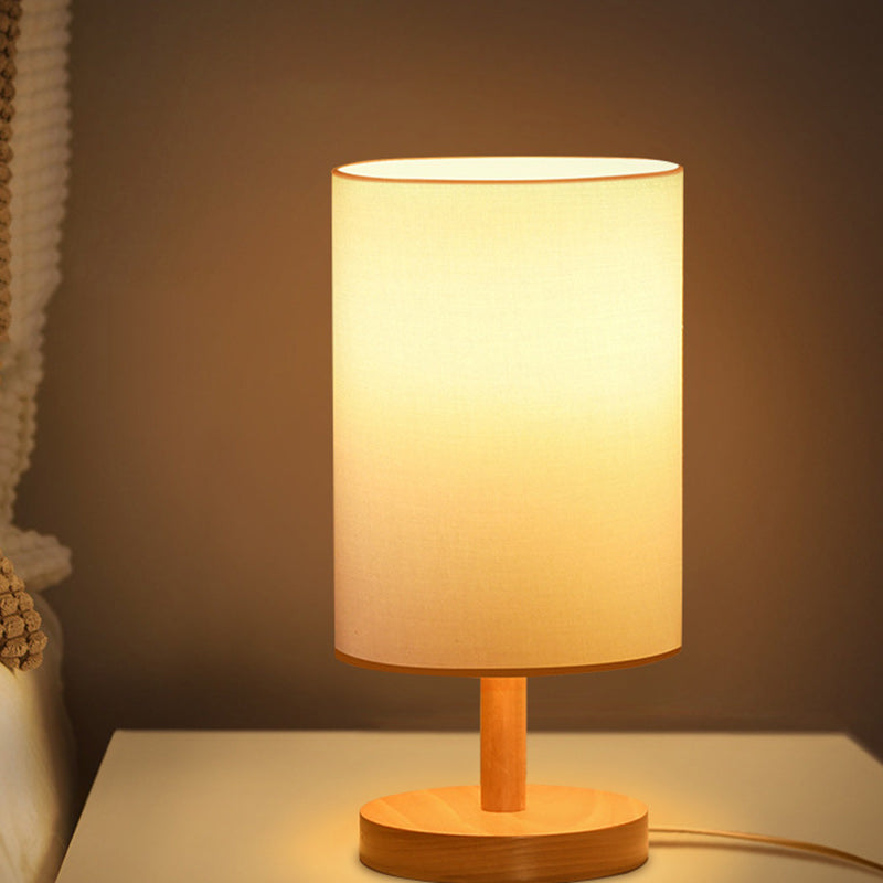 Lisslune | Traditional Japanese Cylinder Wood Fabric 1-Light Table Lamp for the Living Room