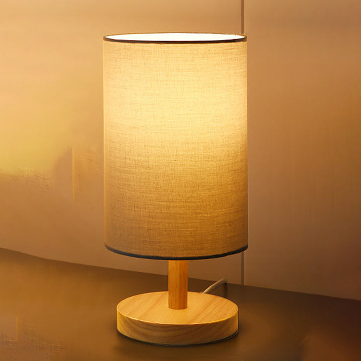 Lisslune | Traditional Japanese Cylinder Wood Fabric 1-Light Table Lamp for the Living Room