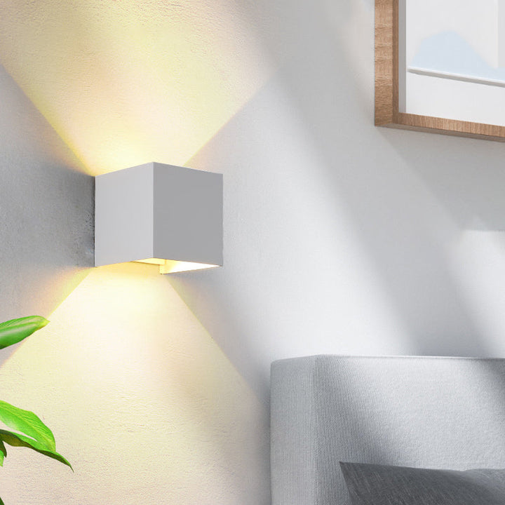 Lisslune | Modern Minimalist Waterproof Cube Up Down Aluminum Glass Induction LED Wall Light Lamps For Bedroom
