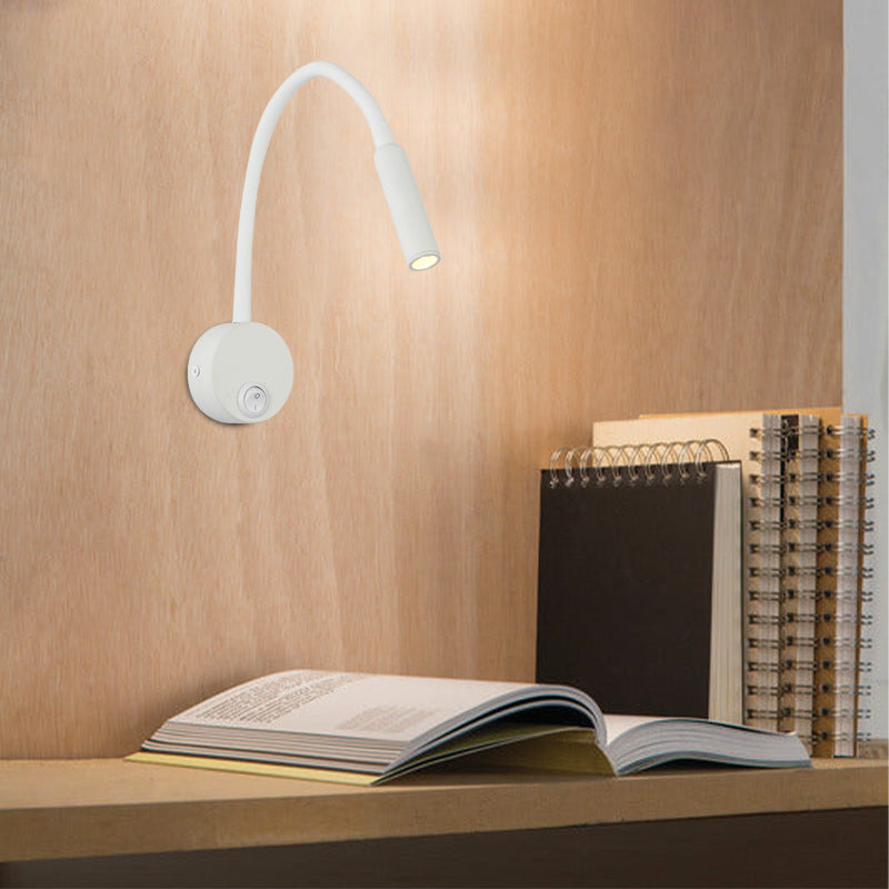 Lisslune | Modern Minimalist Iron Round Flexible Bend Tube LED Reading Lamp Wall Sconce Lamp for Bedroom