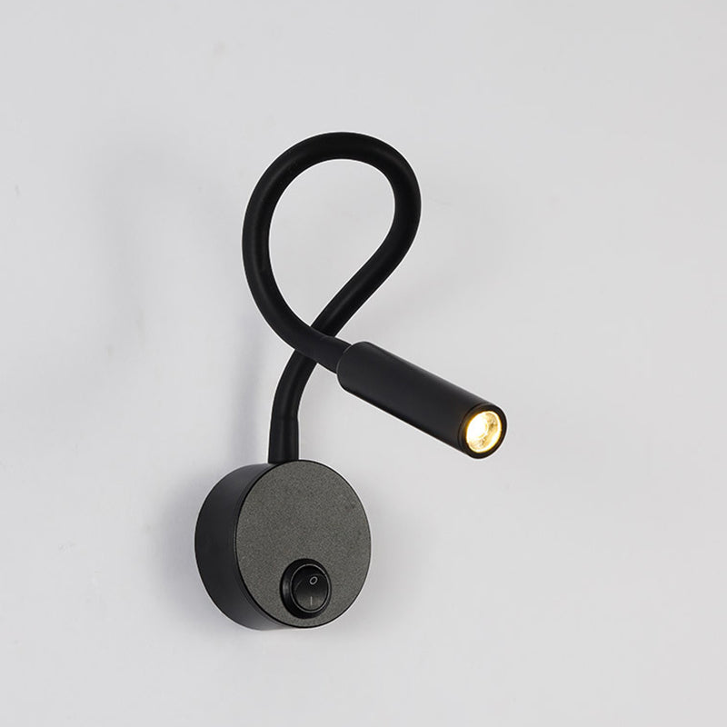 Lisslune | Modern Minimalist Iron Round Flexible Bend Tube LED Reading Lamp Wall Sconce Lamp for Bedroom