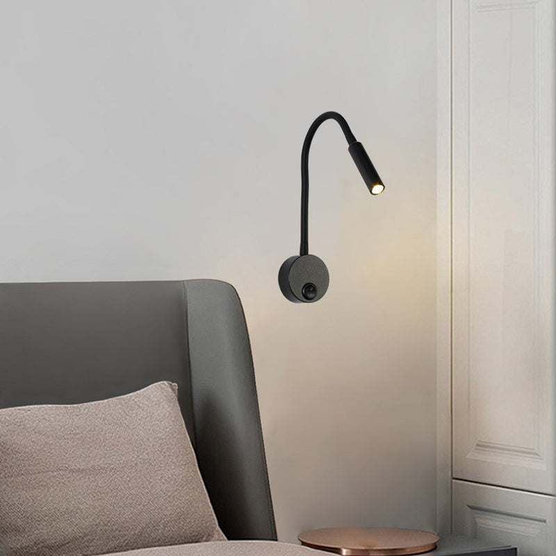 Lisslune | Modern Minimalist Iron Round Flexible Bend Tube LED Reading Lamp Wall Sconce Lamp for Bedroom