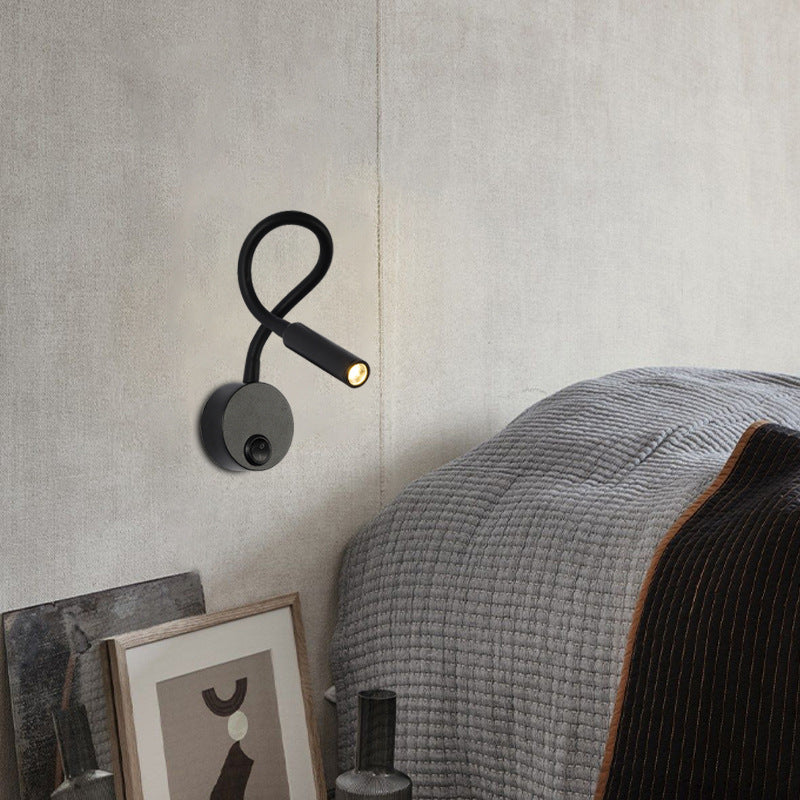 Lisslune | Modern Minimalist Iron Round Flexible Bend Tube LED Reading Lamp Wall Sconce Lamp for Bedroom