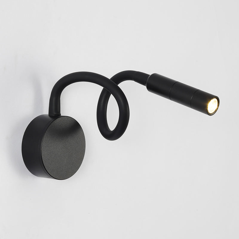 Lisslune | Modern Minimalist Iron Round Flexible Bend Tube LED Reading Lamp Wall Sconce Lamp for Bedroom