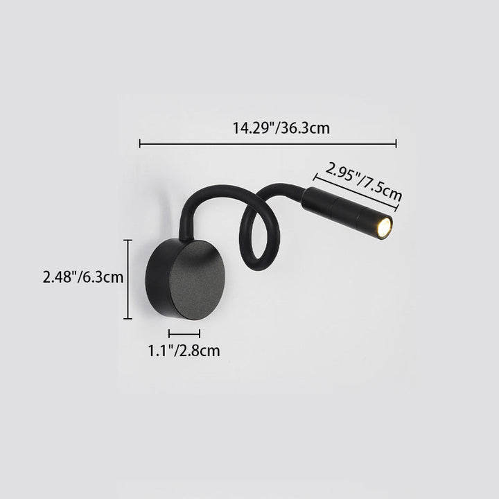 Lisslune | Modern Minimalist Iron Round Flexible Bend Tube LED Reading Lamp Wall Sconce Lamp for Bedroom