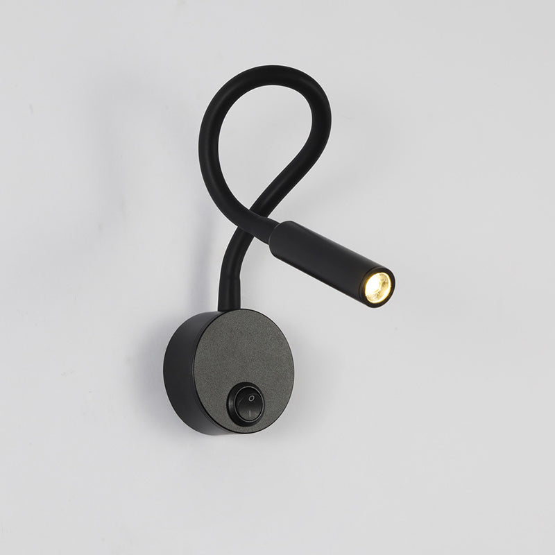 Lisslune | Modern Minimalist Iron Round Flexible Bend Tube LED Reading Lamp Wall Sconce Lamp for Bedroom