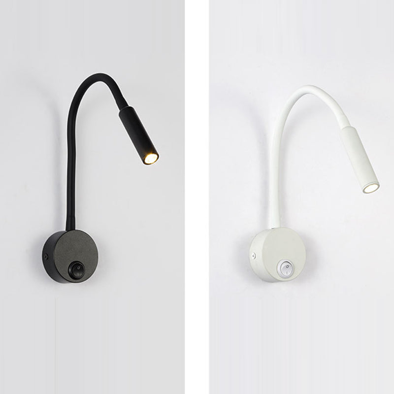 Lisslune | Modern Minimalist Iron Round Flexible Bend Tube LED Reading Lamp Wall Sconce Lamp for Bedroom