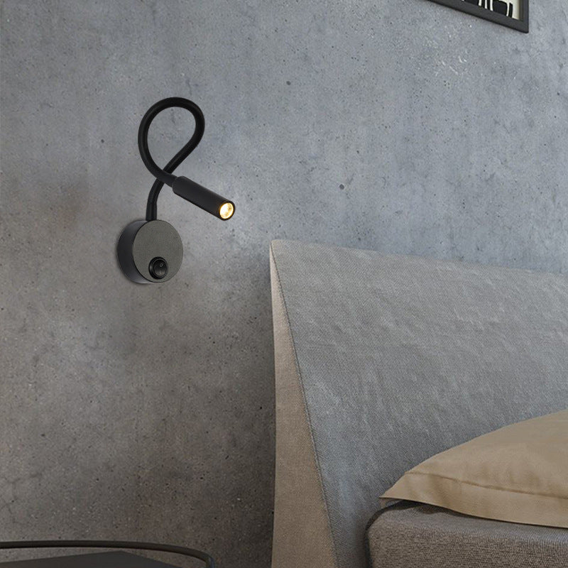 Lisslune | Modern Minimalist Iron Round Flexible Bend Tube LED Reading Lamp Wall Sconce Lamp for Bedroom