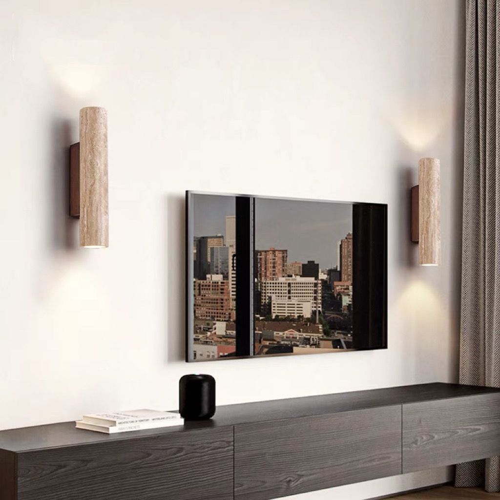 Lisslune | Nordivea Travertine Wall Light | Scandinavian Design | 2-Light | Wood & Travertine