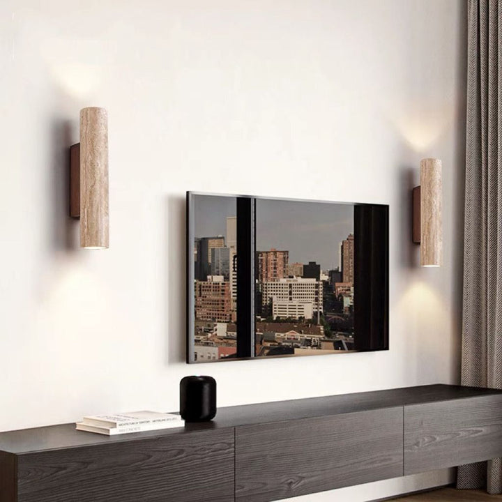 Lisslune | Nordivea Travertine Wall Light | Scandinavian Design | 2-Light | Wood & Travertine