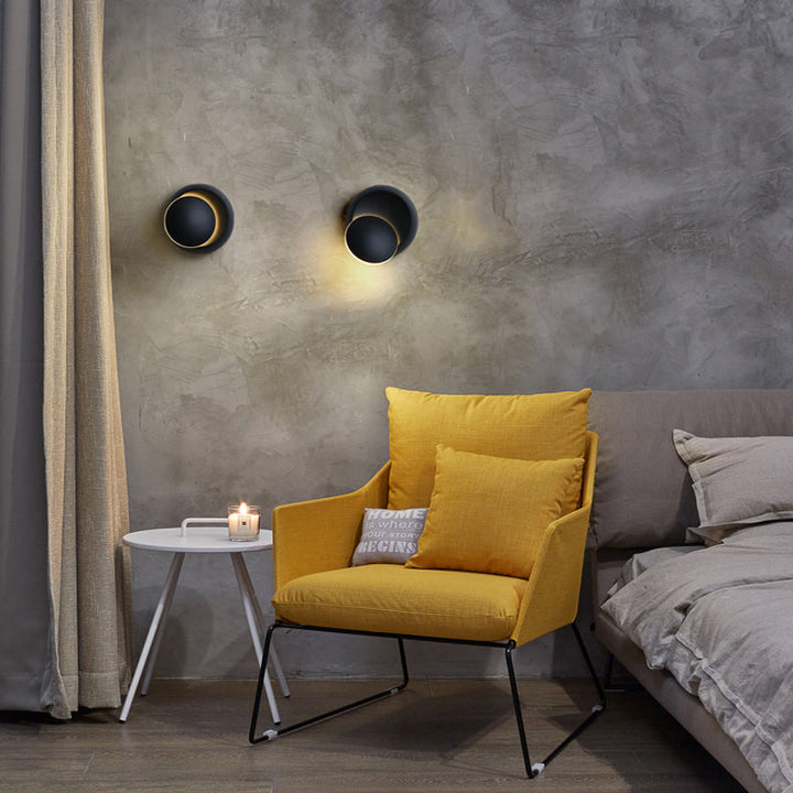 Lisslune | Contemporary Nordic Iron Round Eclipse Rotatable LED Wall Light for Nightstand