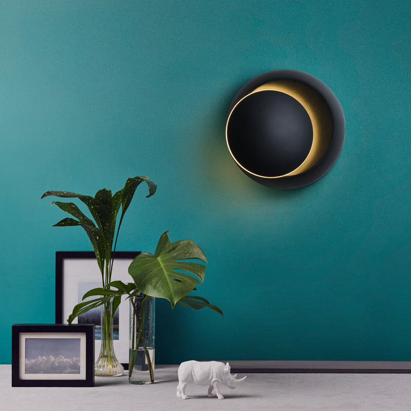 Lisslune | Contemporary Nordic Iron Round Eclipse Rotatable LED Wall Light for Nightstand