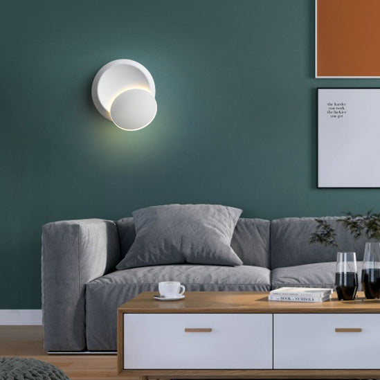 Lisslune | Contemporary Nordic Iron Round Eclipse Rotatable LED Wall Light for Nightstand